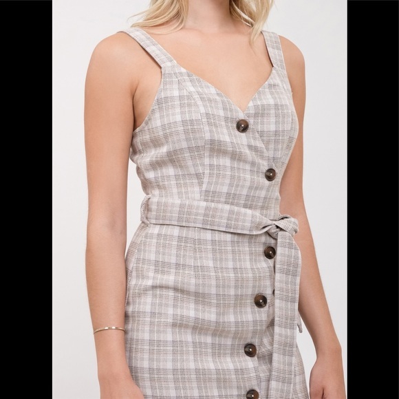 J.O.A. Asymmetrical Button Tie Plaid Print Dress - Picture 3 of 3